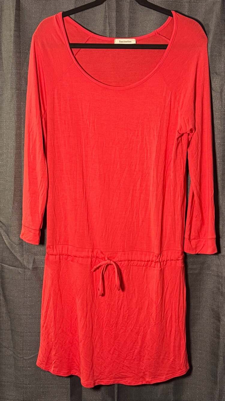 Fascination Coral Long Sleeve Drawstring Waist Casual Dress Size Large
